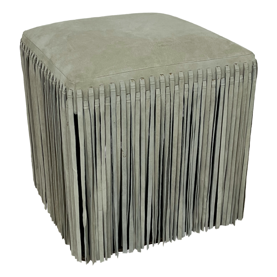 Made Goods Hallie Fringed Suede Stool in Sage Green