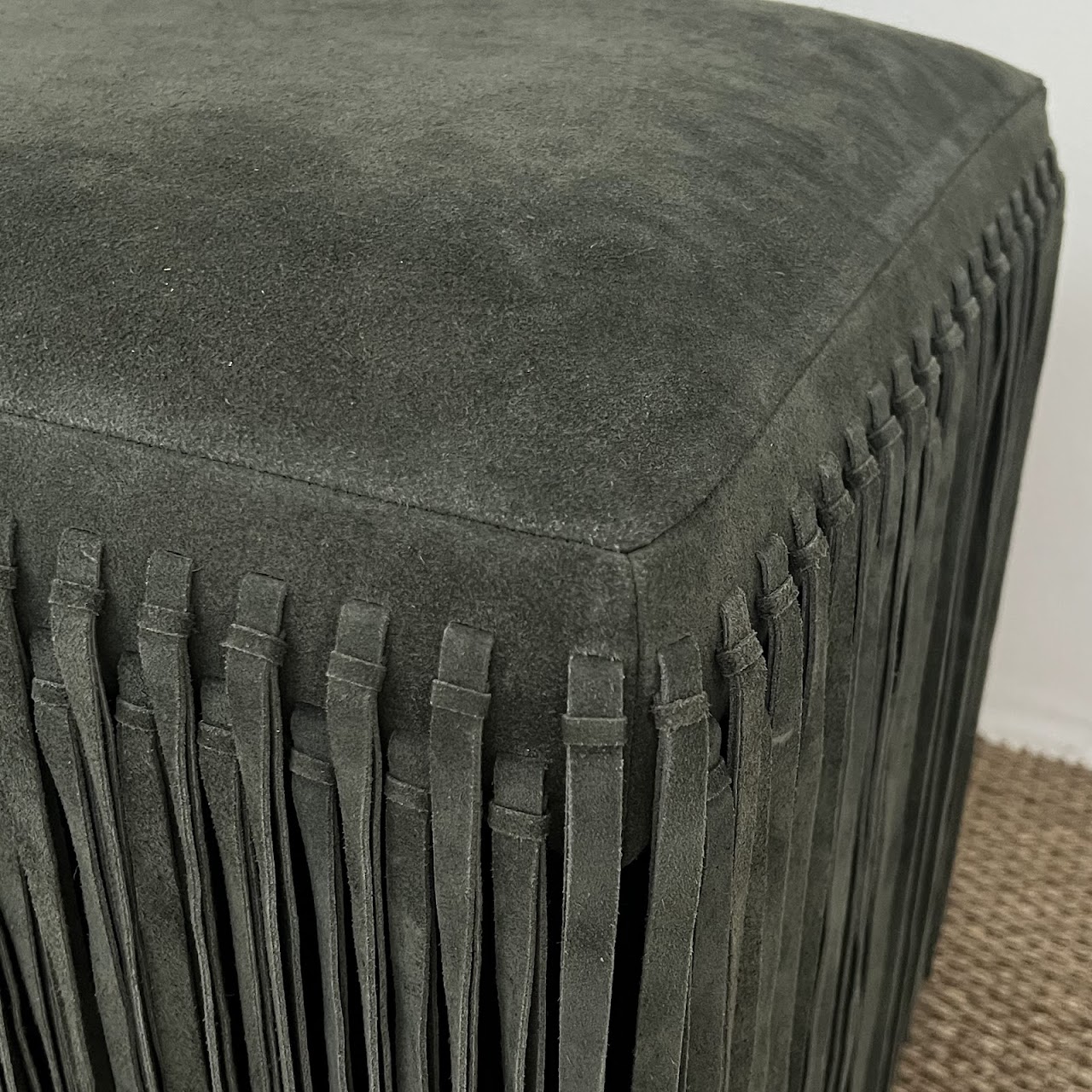 Made Goods Hallie Fringed Suede Stool in Forest Green