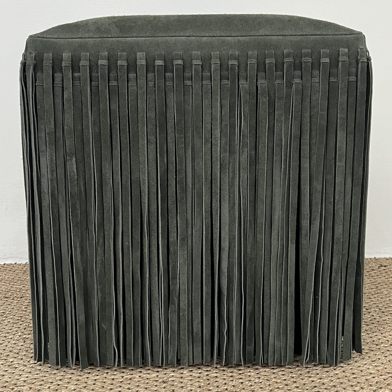 Made Goods Hallie Fringed Suede Stool in Forest Green