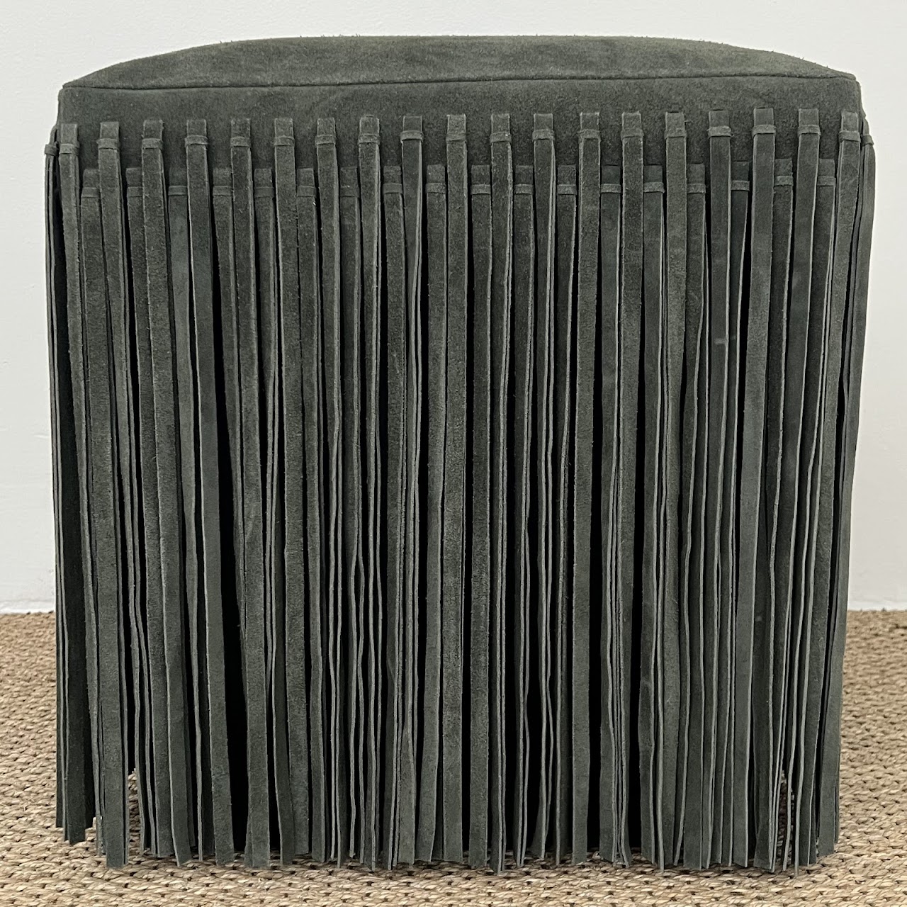 Made Goods Hallie Fringed Suede Stool in Forest Green