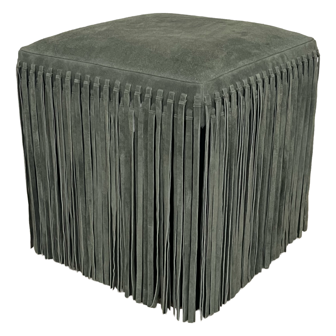 Made Goods Hallie Fringed Suede Stool in Forest Green