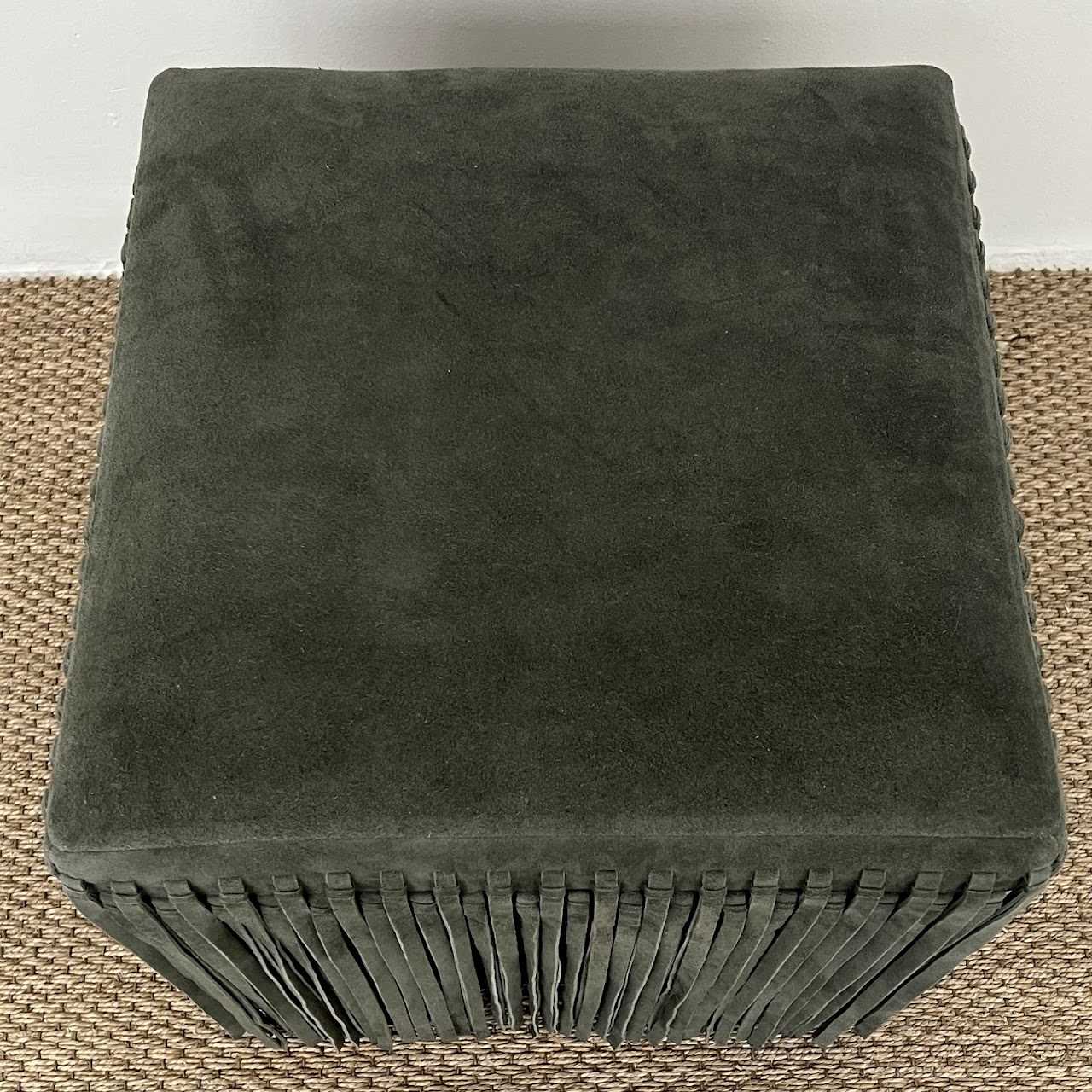 Made Goods Hallie Fringed Suede Stool in Forest Green