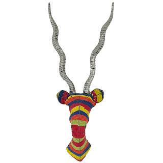 African Beaded Wire Kudu Head Wall Mounted Sculpture