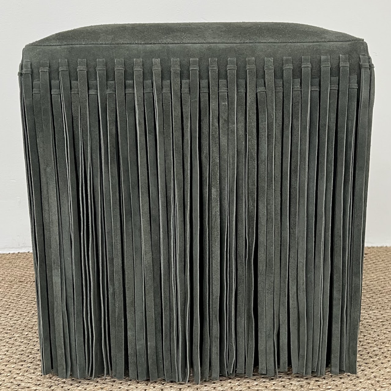 Made Goods Hallie Fringed Suede Stool in Forest Green