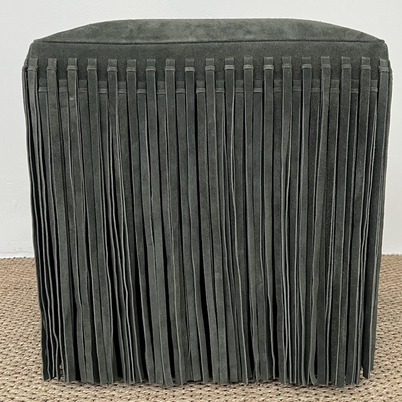 Made Goods Hallie Fringed Suede Stool in Forest Green