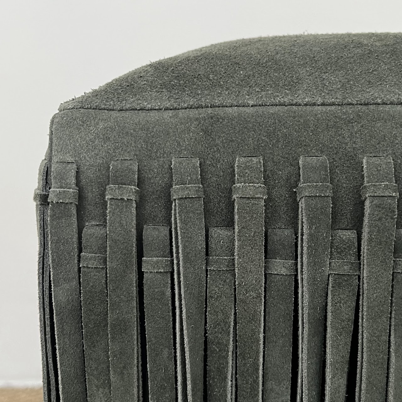 Made Goods Hallie Fringed Suede Stool in Forest Green