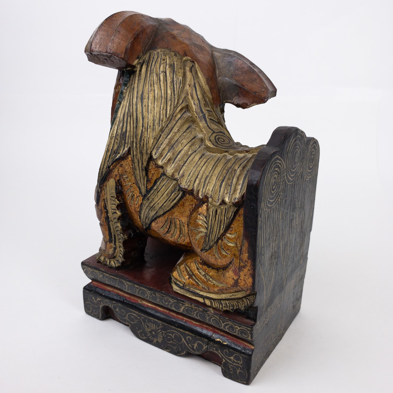 Chinese Carved Wood Guardian Lion Sculpture