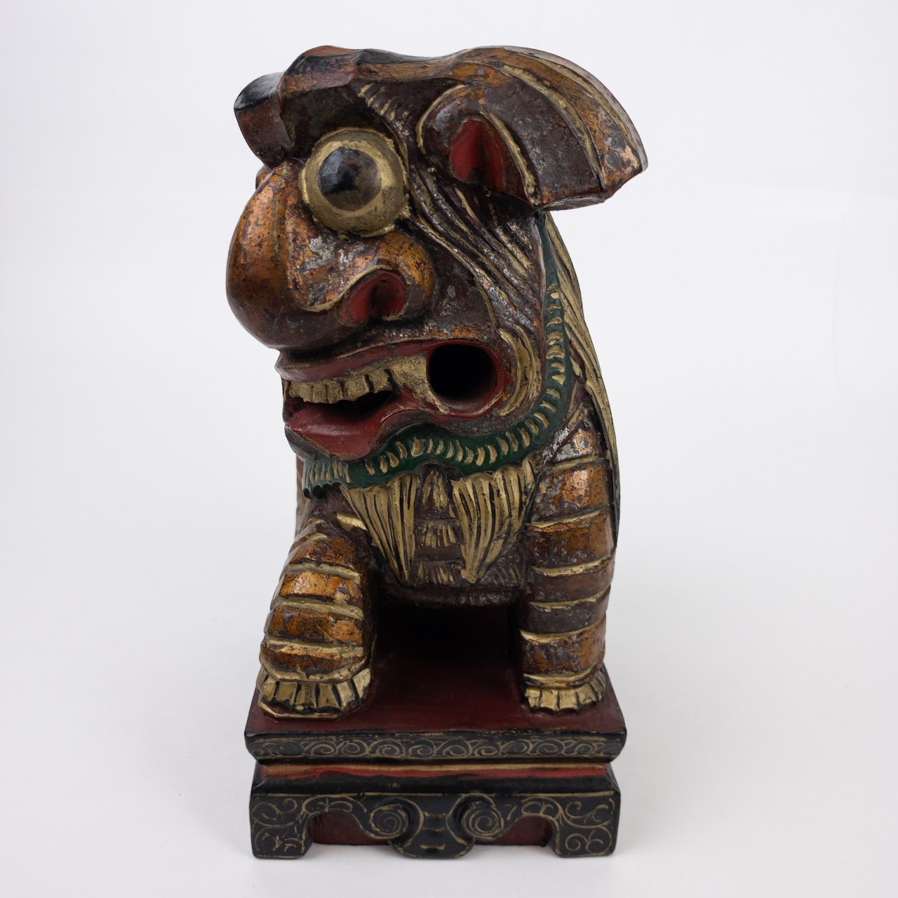 Chinese Carved Wood Guardian Lion Sculpture