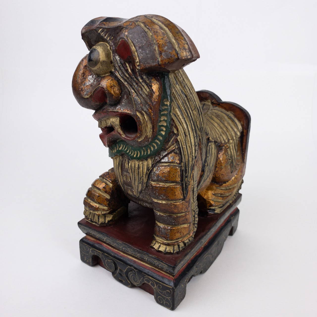 Chinese Carved Wood Guardian Lion Sculpture