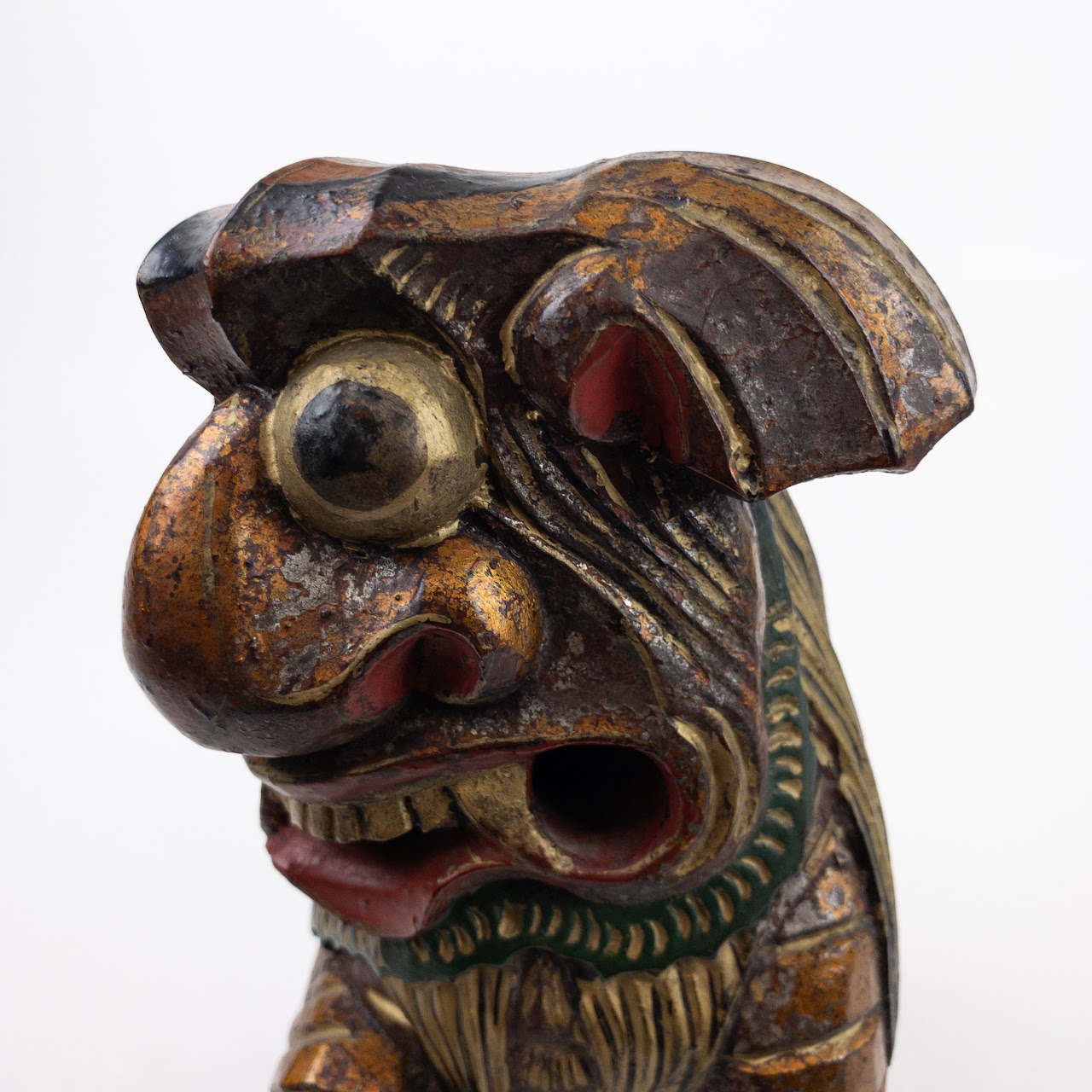 Chinese Carved Wood Guardian Lion Sculpture