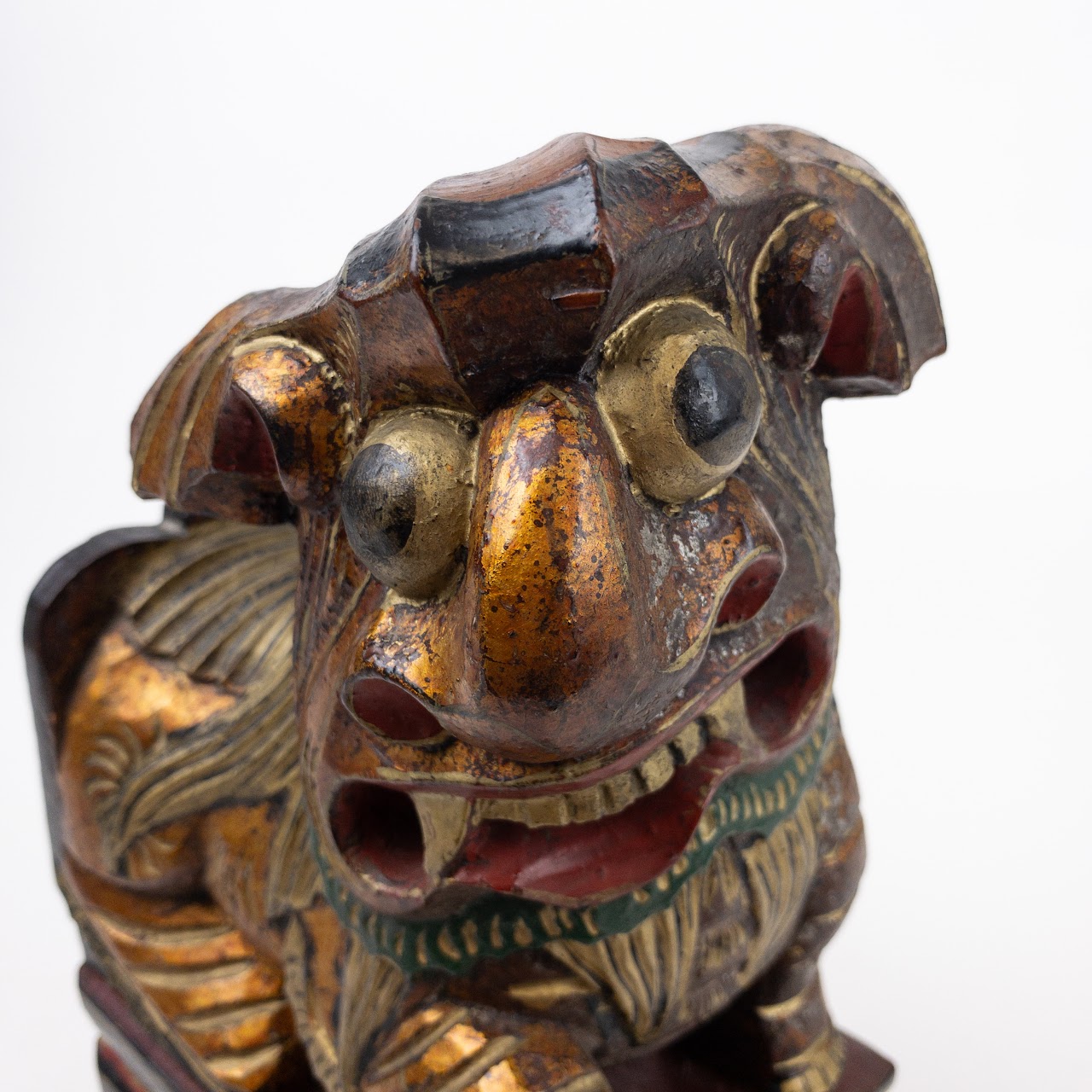 Chinese Carved Wood Guardian Lion Sculpture