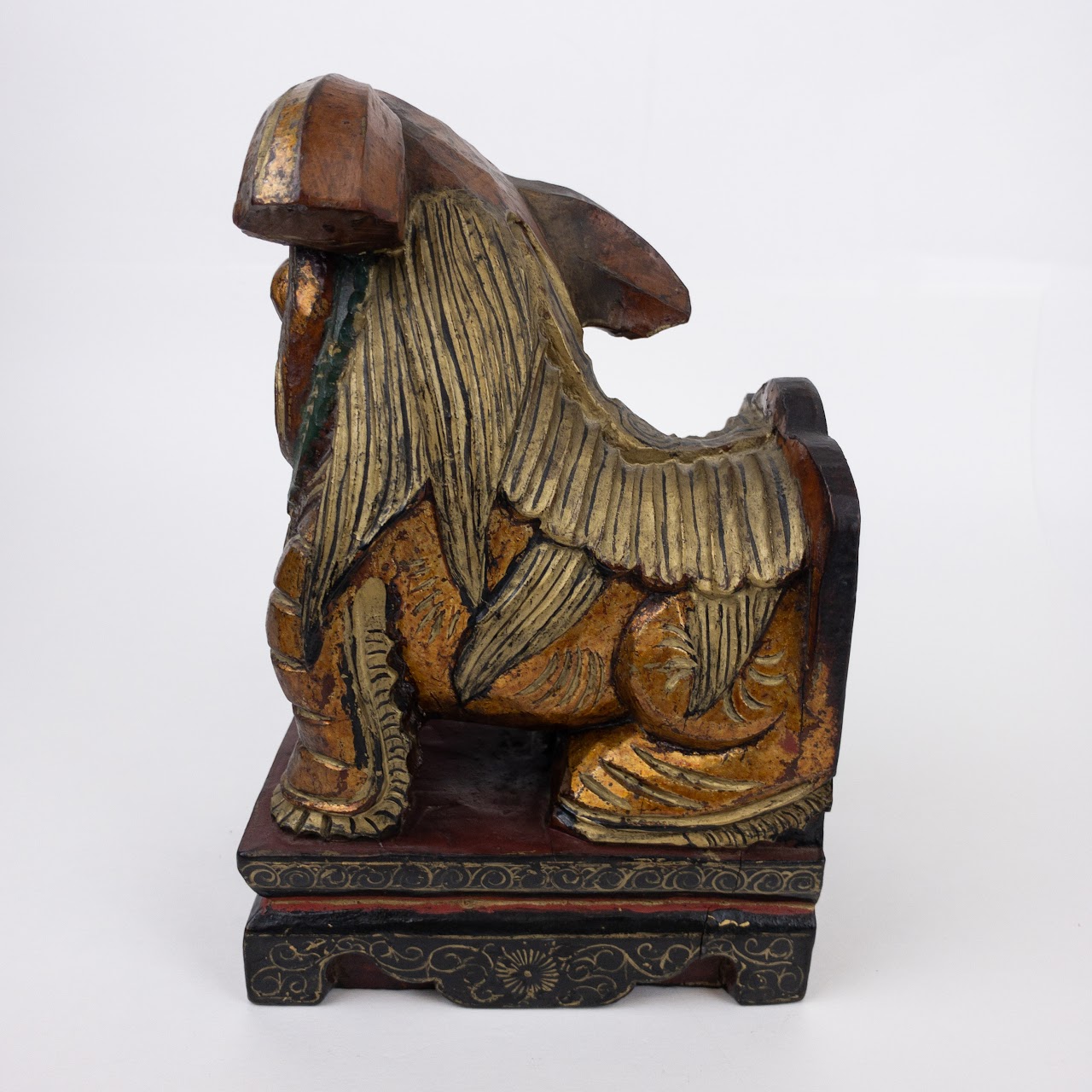 Chinese Carved Wood Guardian Lion Sculpture