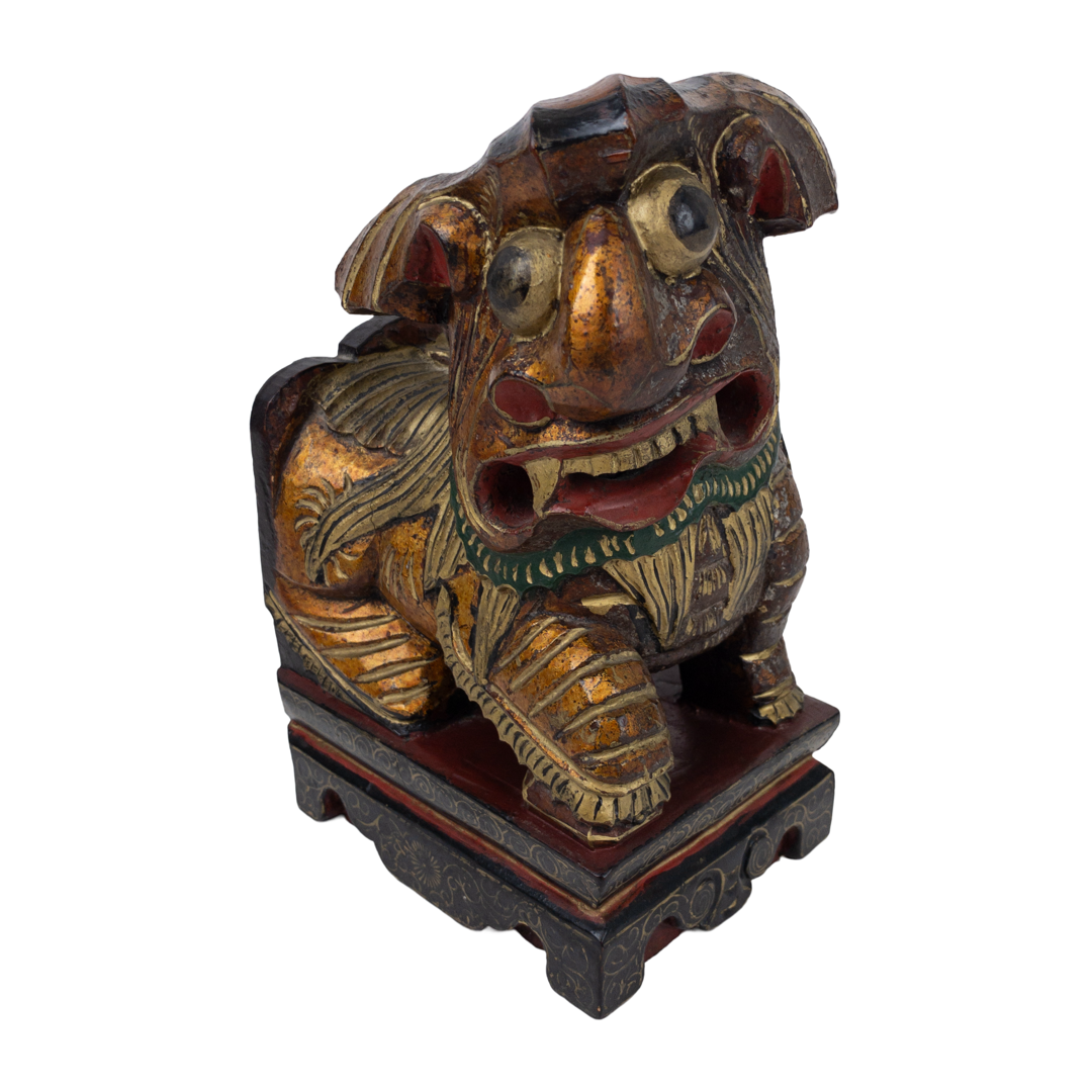 Chinese Carved Wood Guardian Lion Sculpture