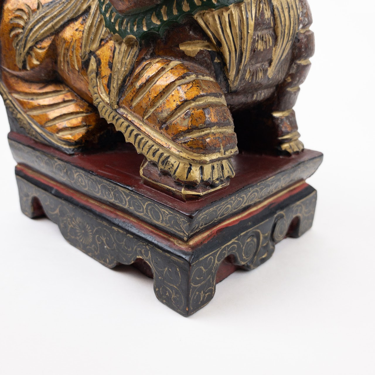 Chinese Carved Wood Guardian Lion Sculpture