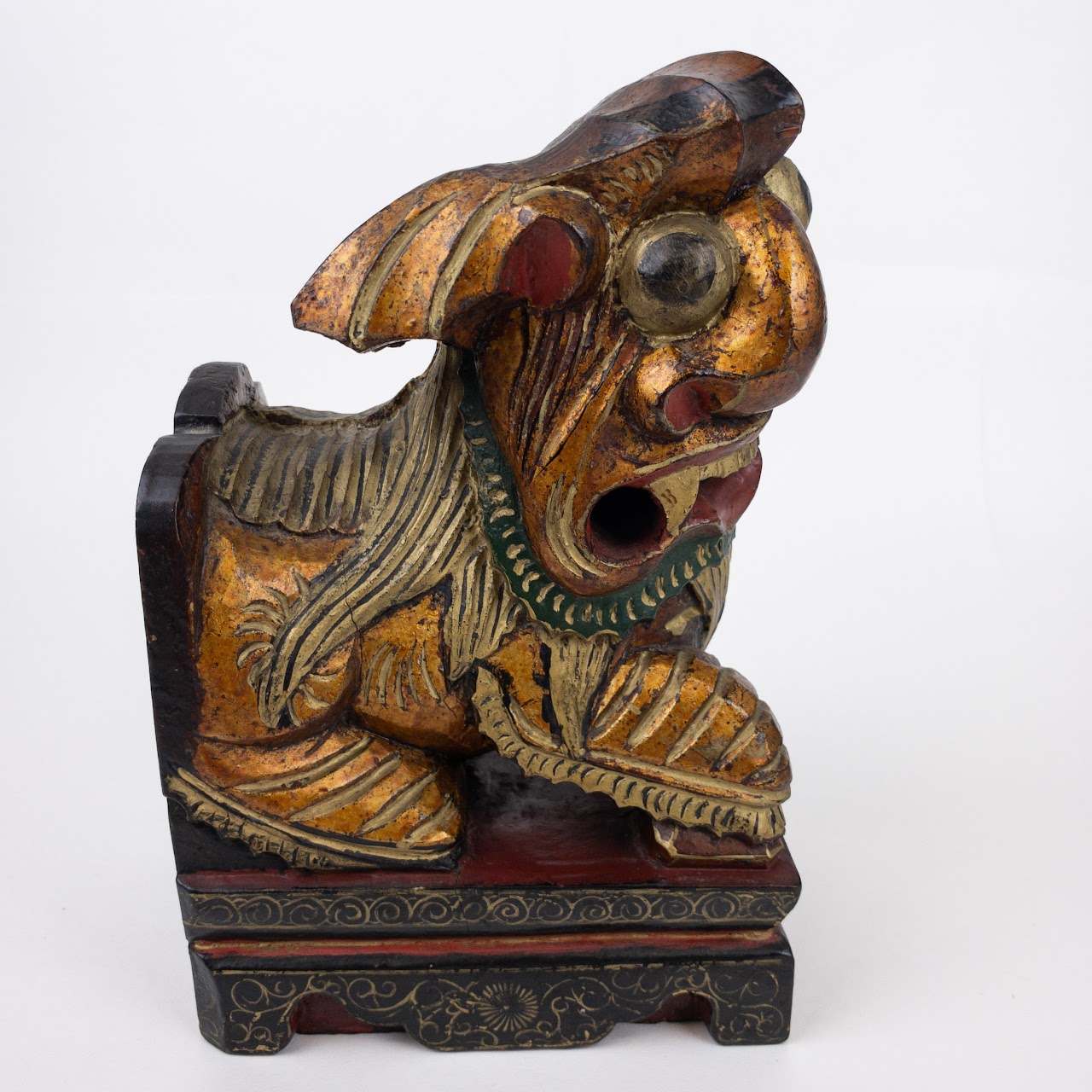 Chinese Carved Wood Guardian Lion Sculpture