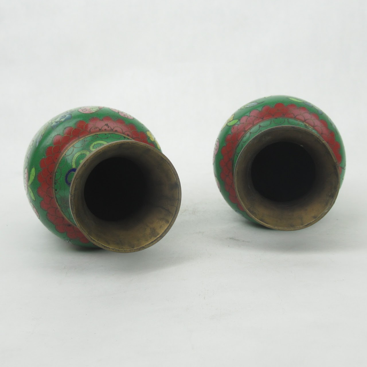 Cloisonné Pair Of Green Vases