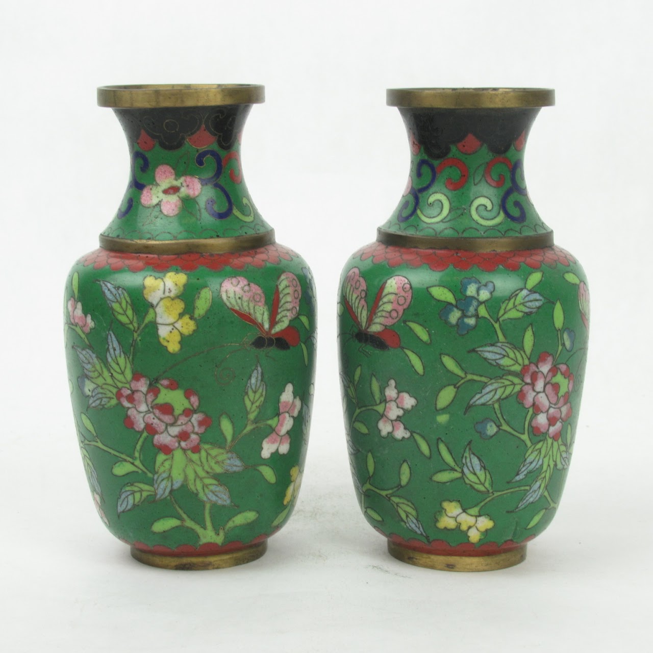 Cloisonné Pair Of Green Vases