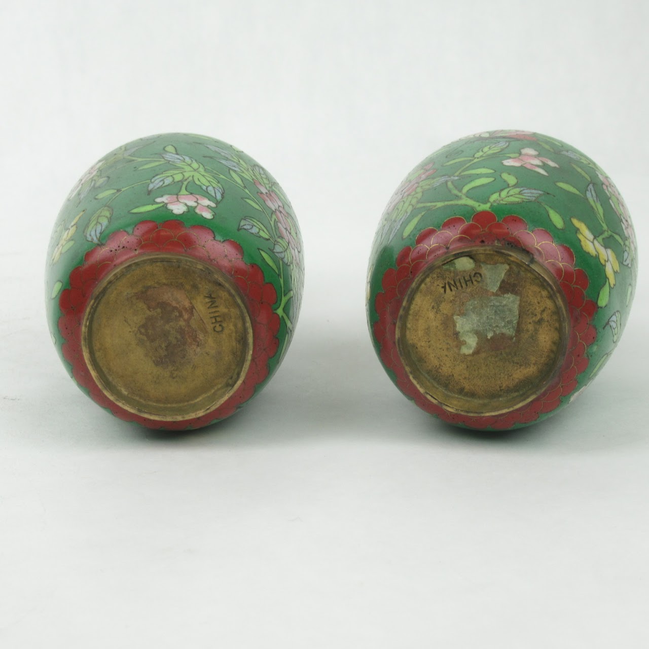 Cloisonné Pair Of Green Vases