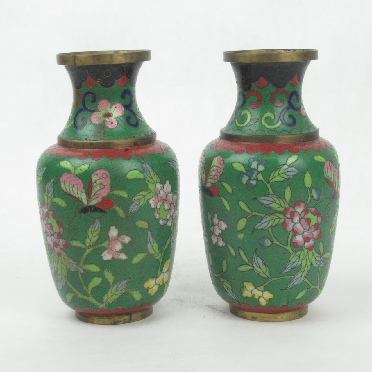 Cloisonné Pair Of Green Vases