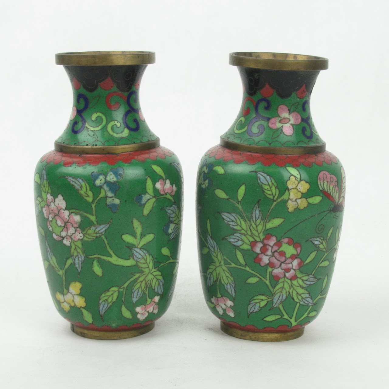 Cloisonné Pair Of Green Vases