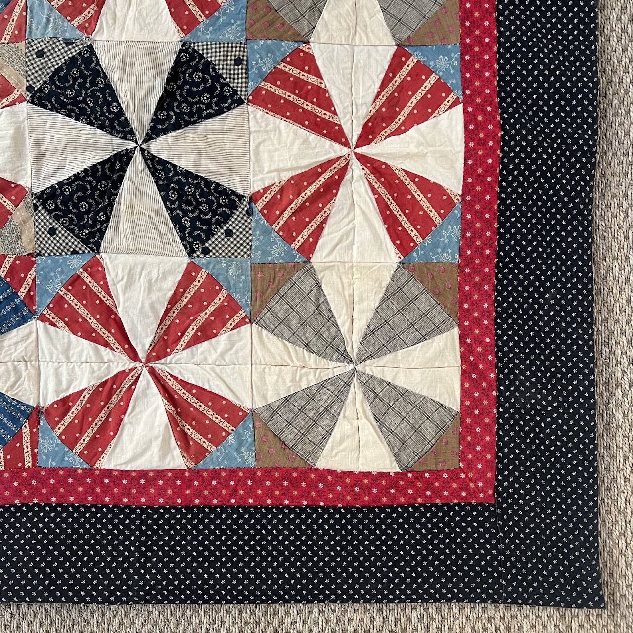 Vintage Signed Pinwheel Quilt Throw