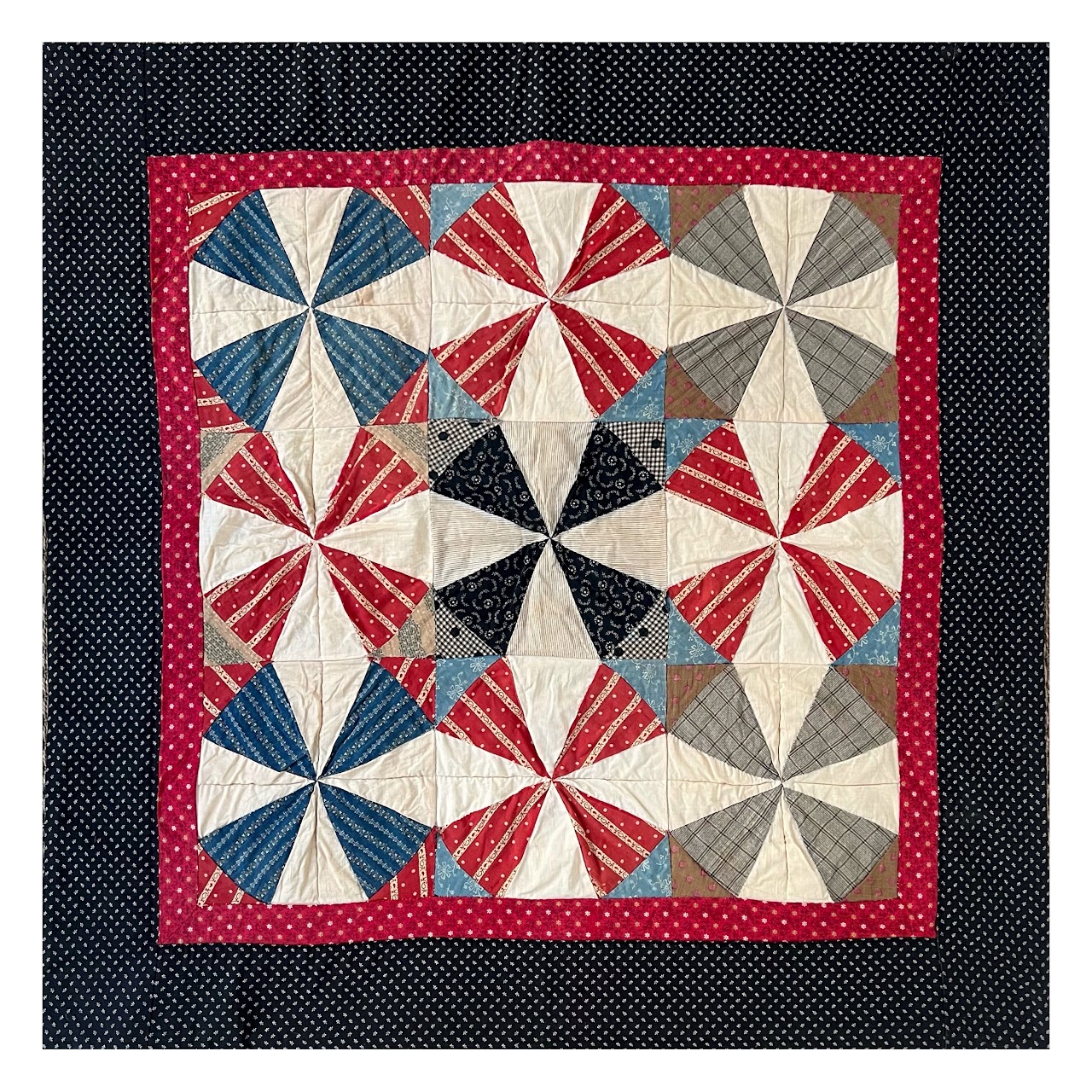 Vintage Signed Pinwheel Quilt Throw