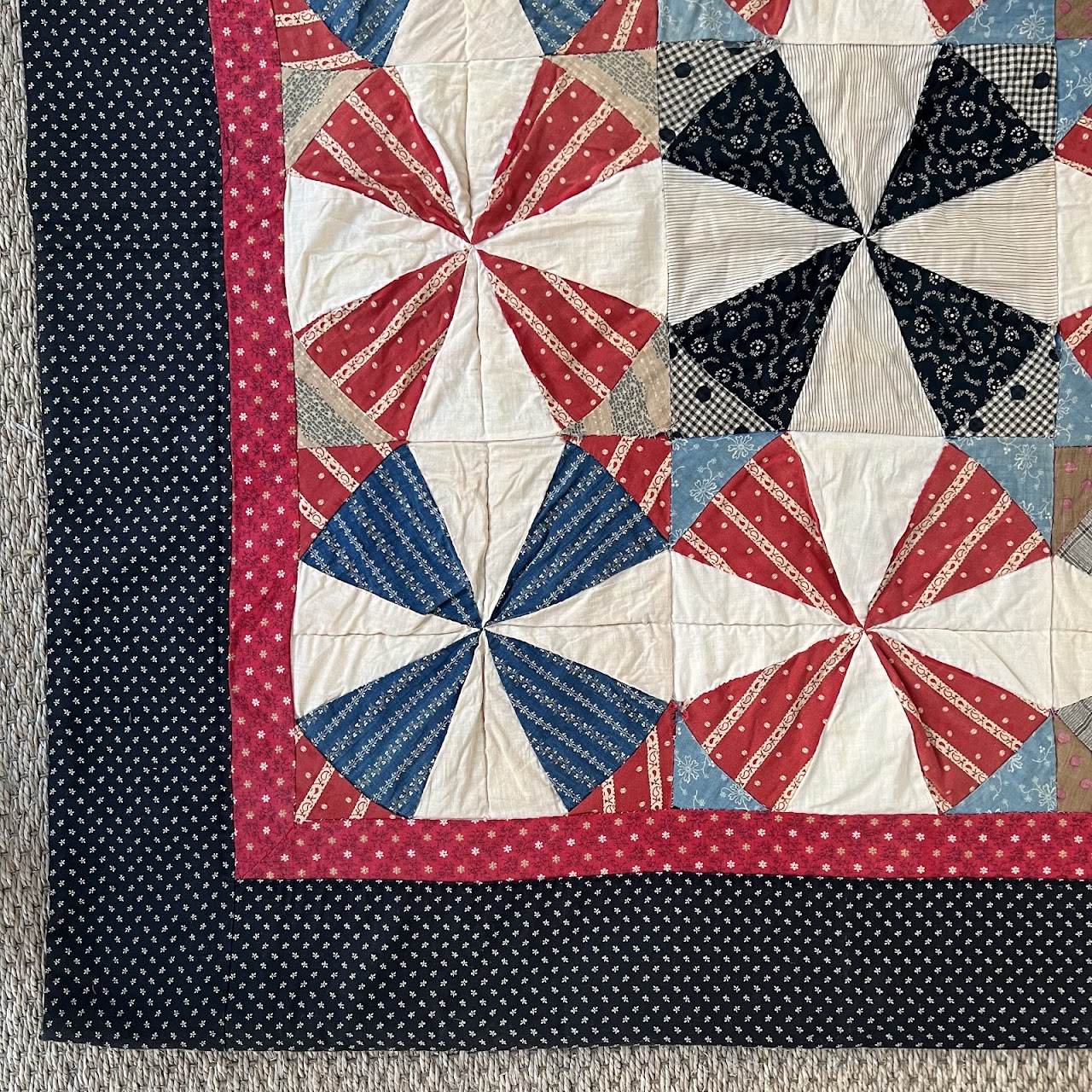 Vintage Signed Pinwheel Quilt Throw