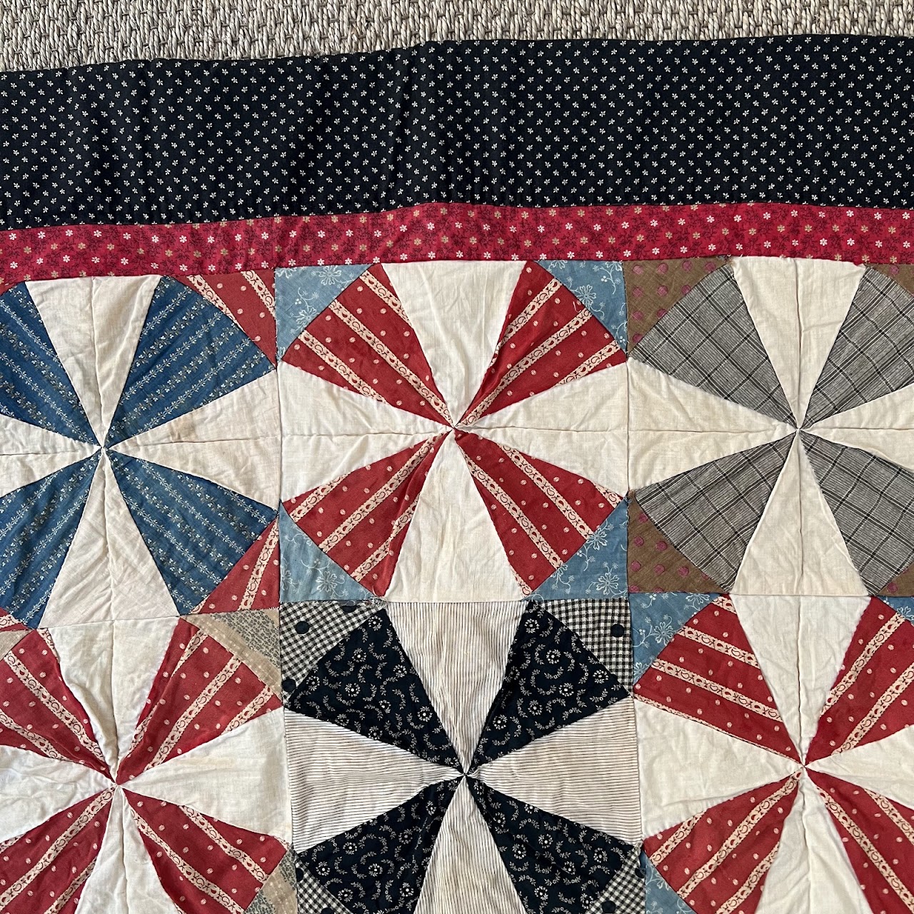 Vintage Signed Pinwheel Quilt Throw