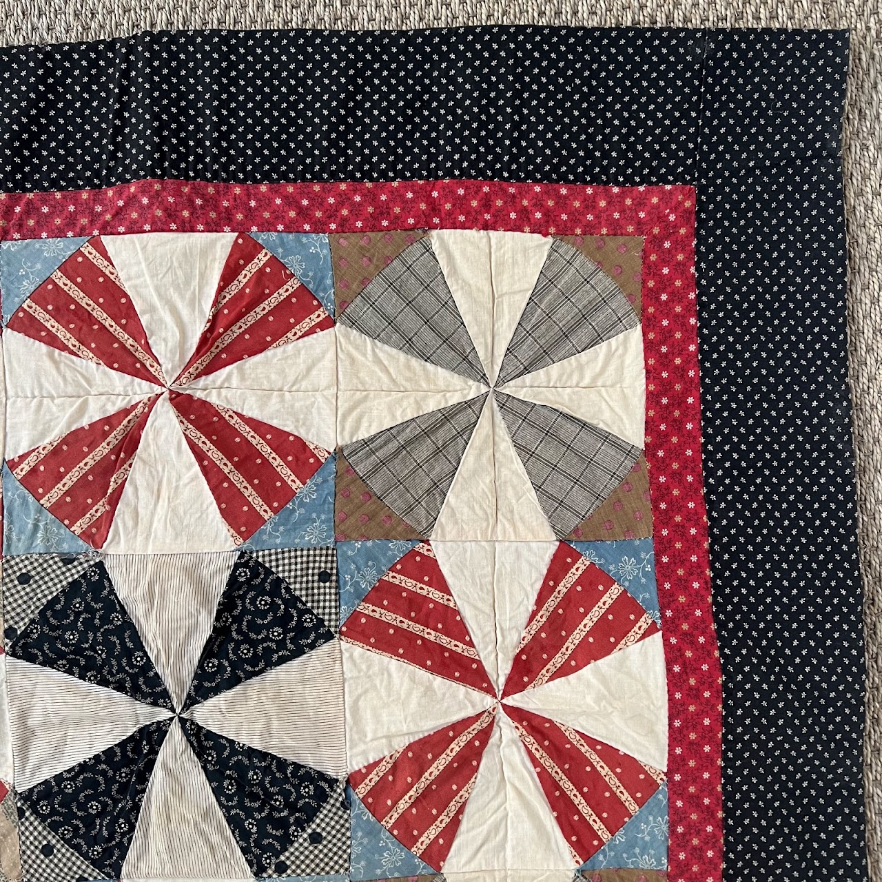 Vintage Signed Pinwheel Quilt Throw