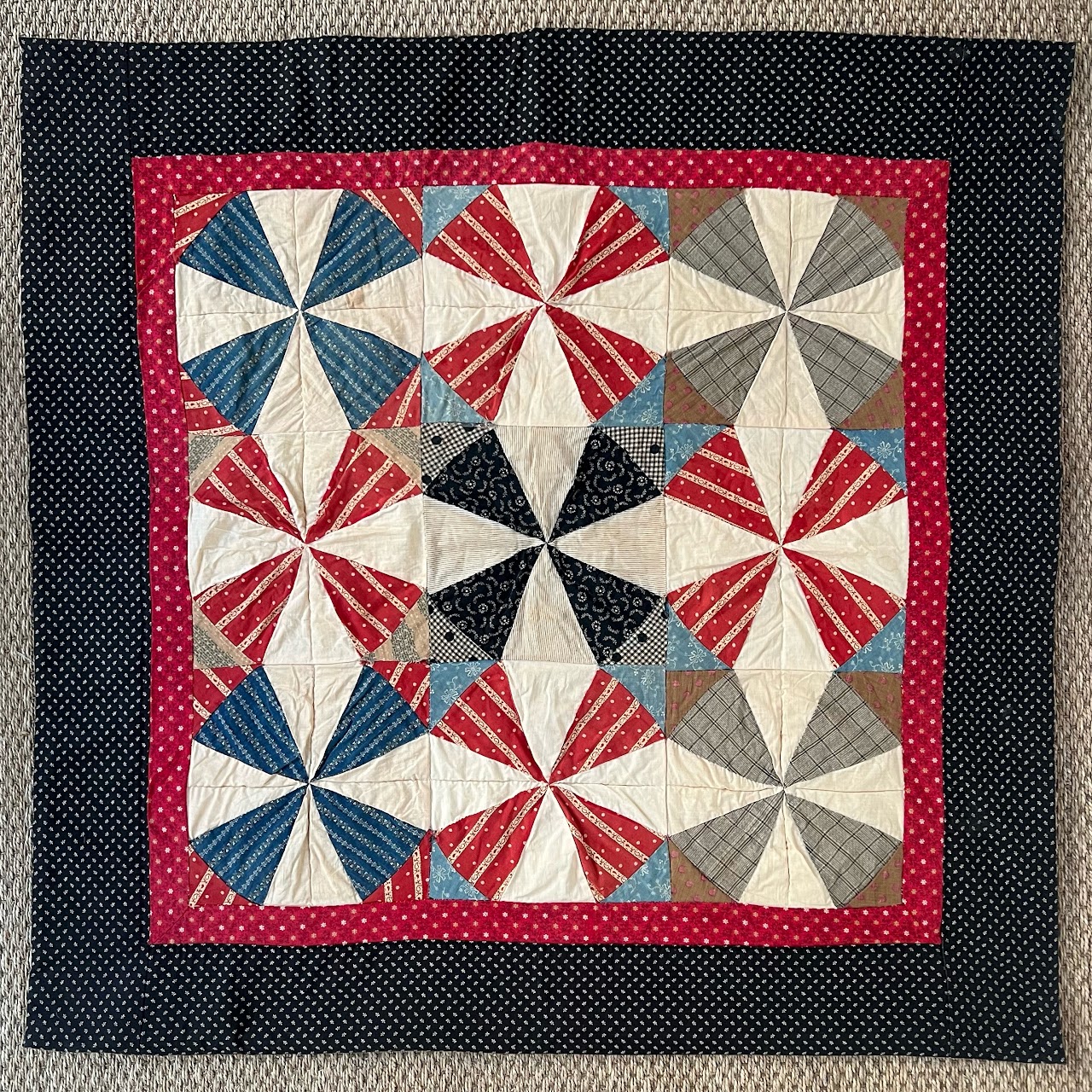 Vintage Signed Pinwheel Quilt Throw