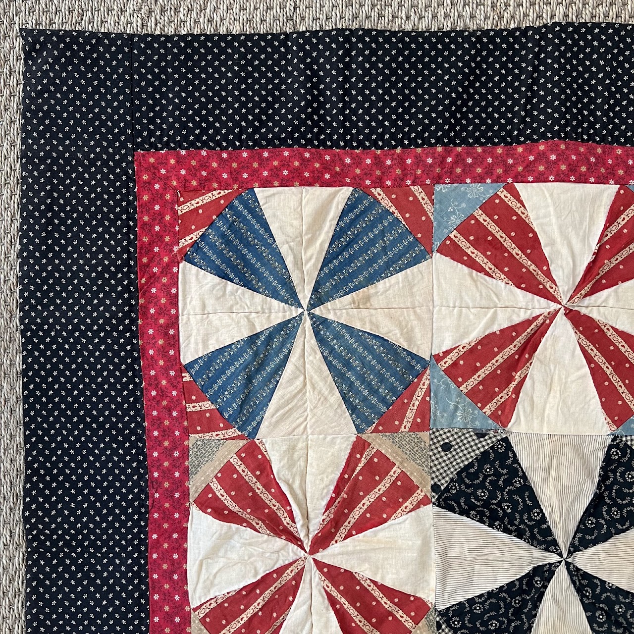 Vintage Signed Pinwheel Quilt Throw