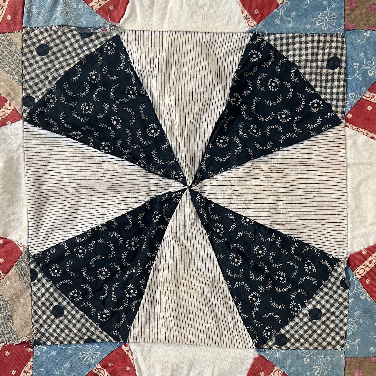 Vintage Signed Pinwheel Quilt Throw