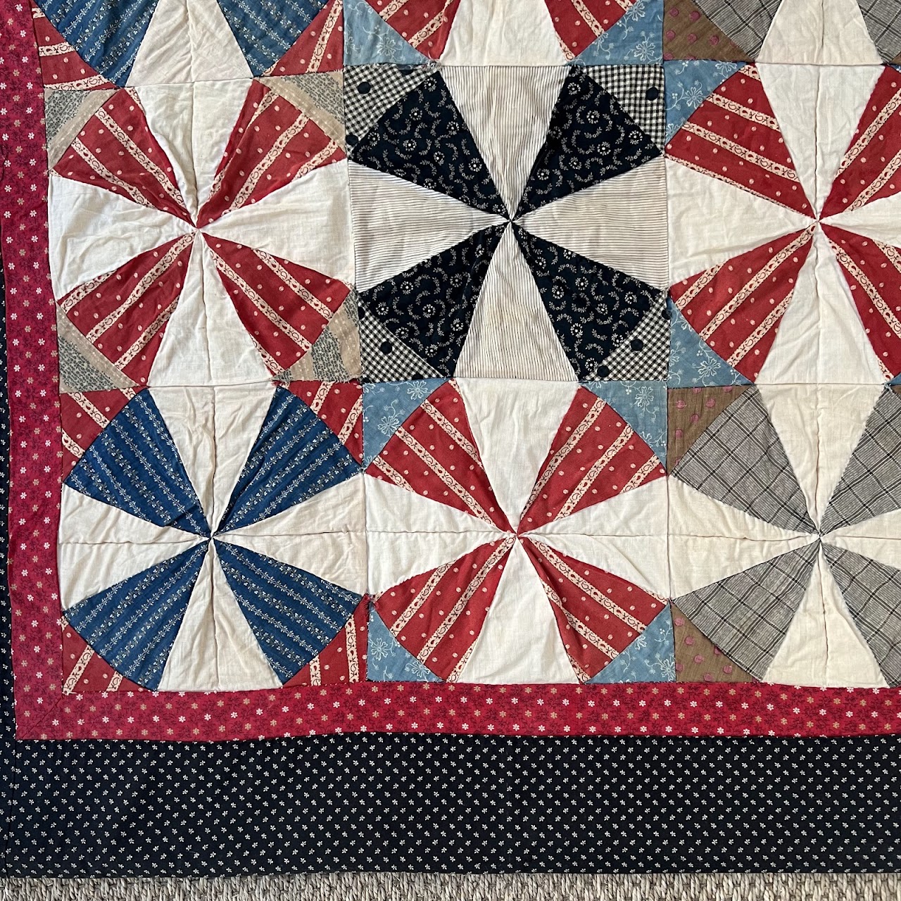 Vintage Signed Pinwheel Quilt Throw