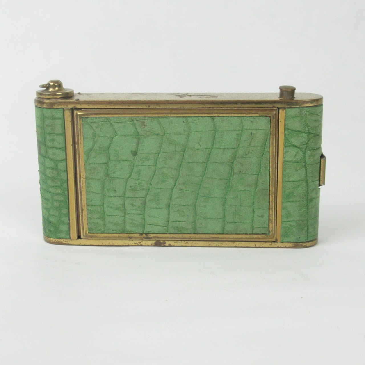 Brass & Faux Alligator Vintage Compact