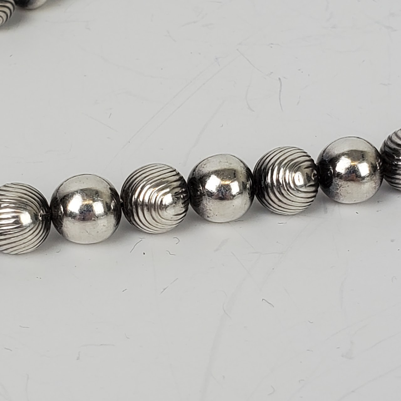 Sterling Silver Engraved Bead Strand Necklace