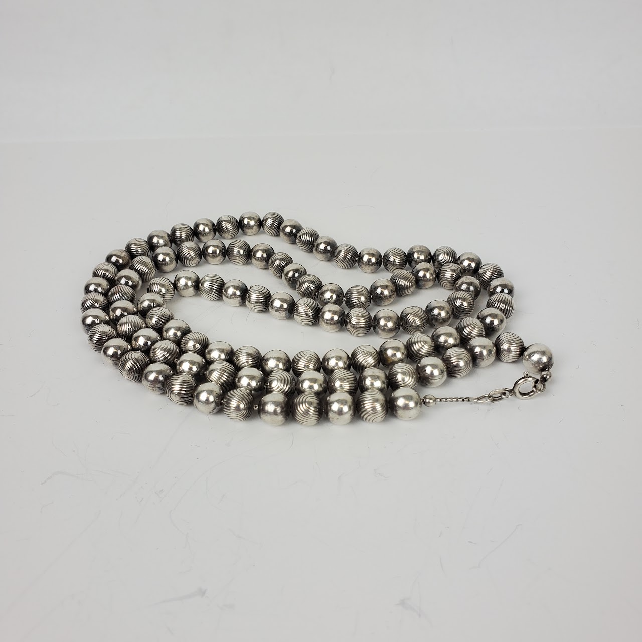 Sterling Silver Engraved Bead Strand Necklace
