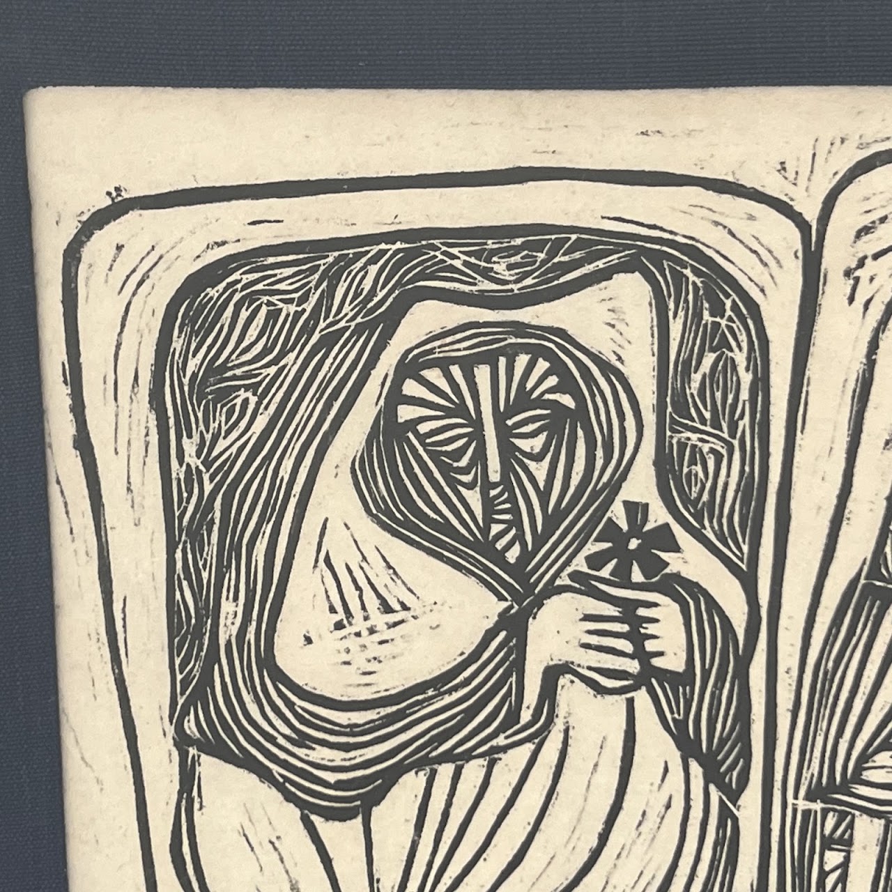 'In Mourning State' Signed Mid-Century Modernist Woodcut, 1966