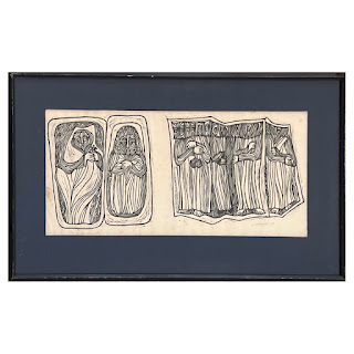 'In Mourning State' Signed Mid-Century Modernist Woodcut, 1966