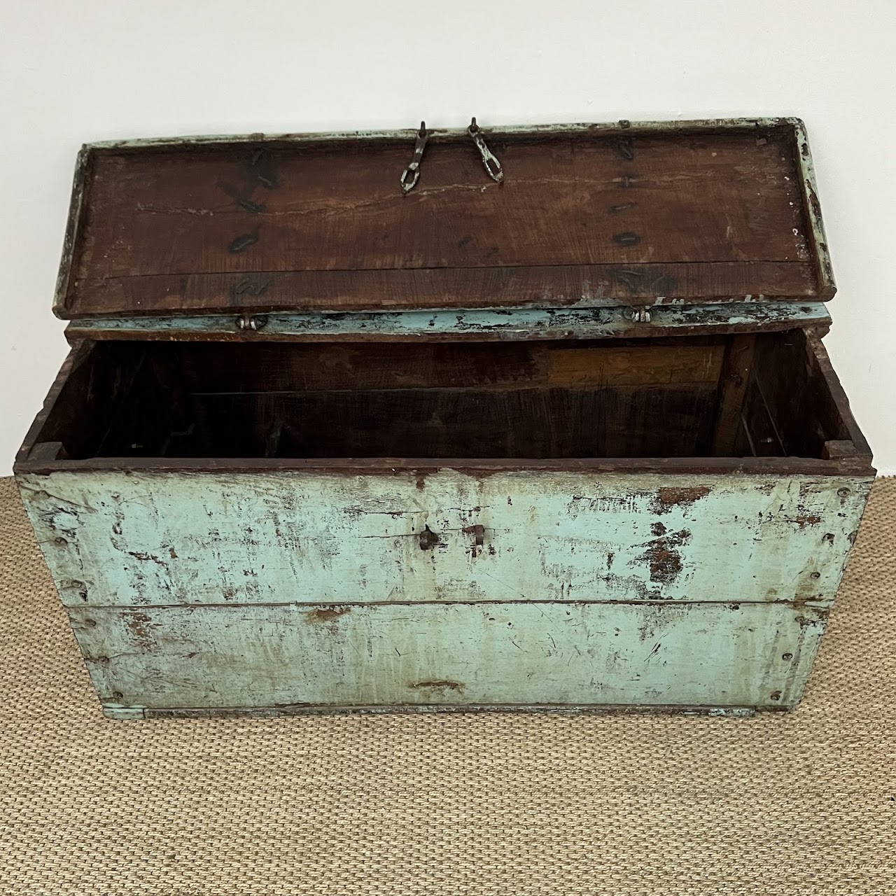 Early 20th C. Blue Painted Blanket Chest