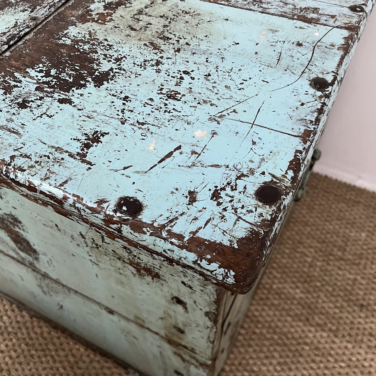 Early 20th C. Blue Painted Blanket Chest