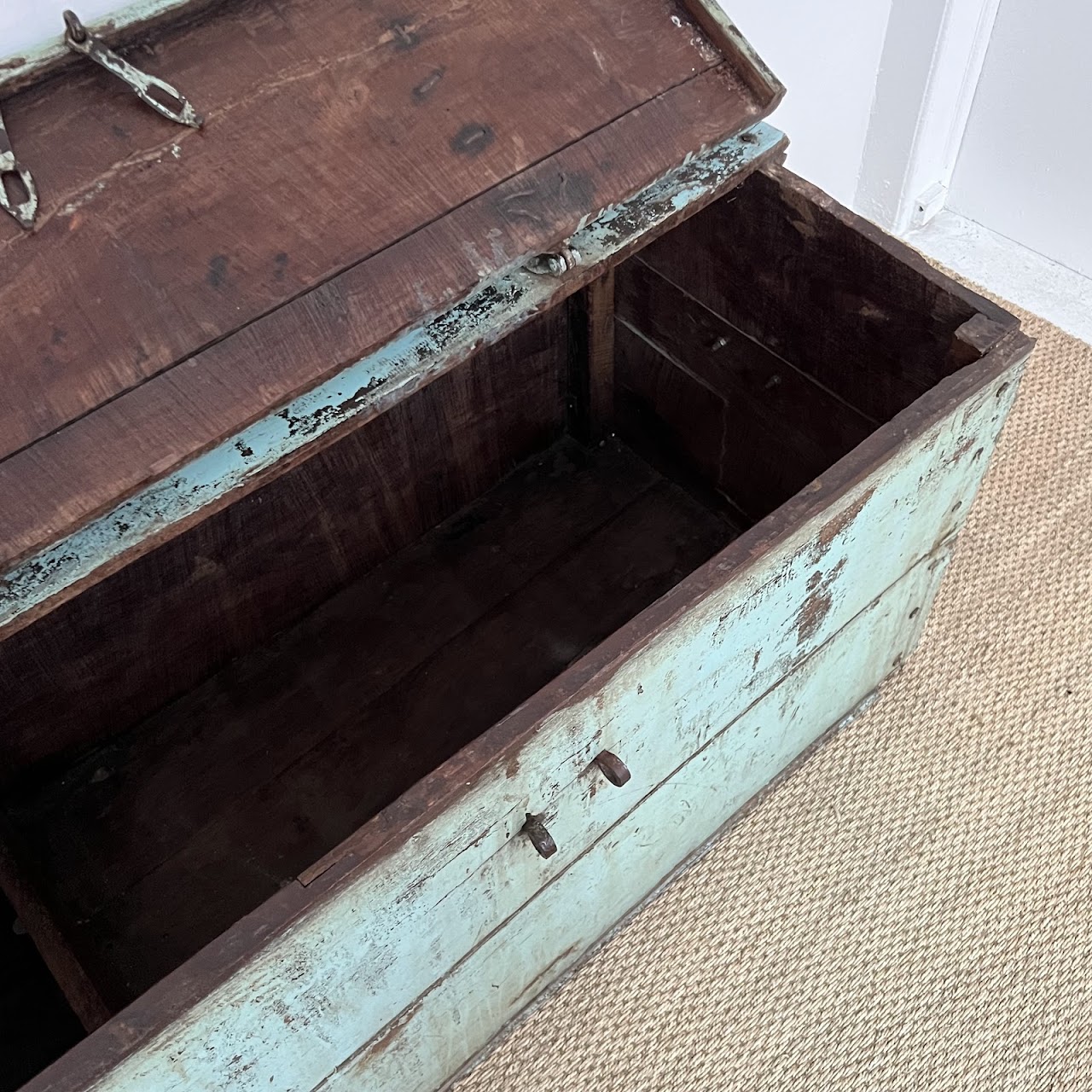 Early 20th C. Blue Painted Blanket Chest