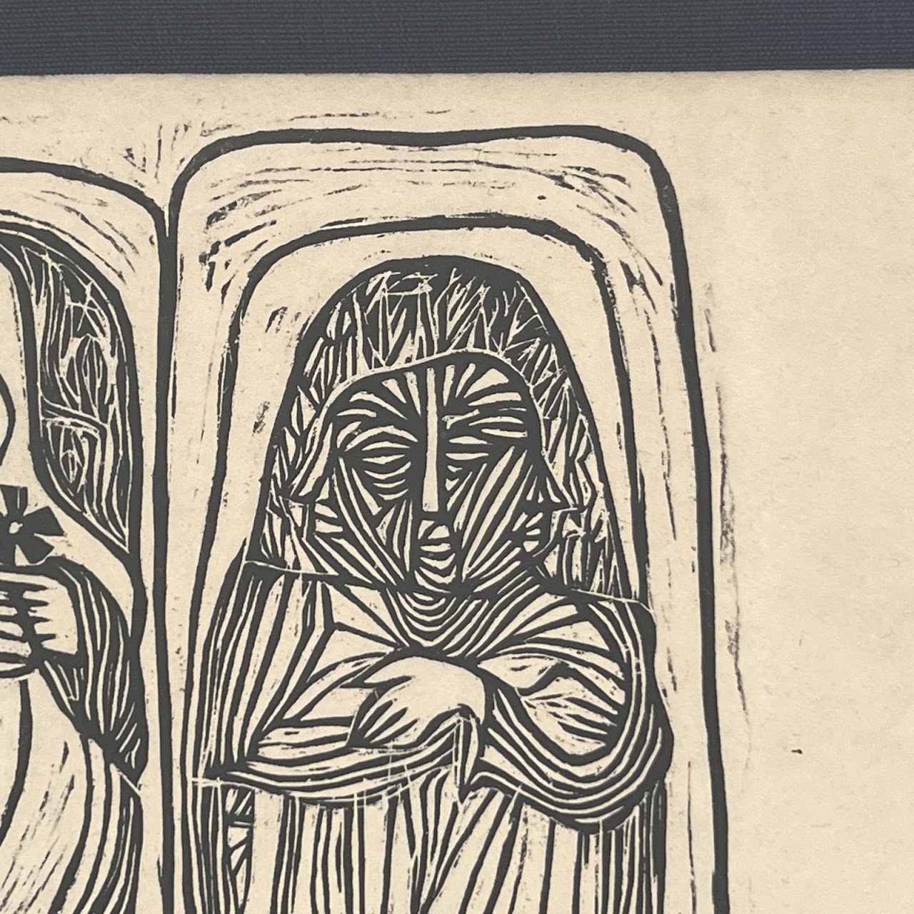 'In Mourning State' Signed Mid-Century Modernist Woodcut, 1966