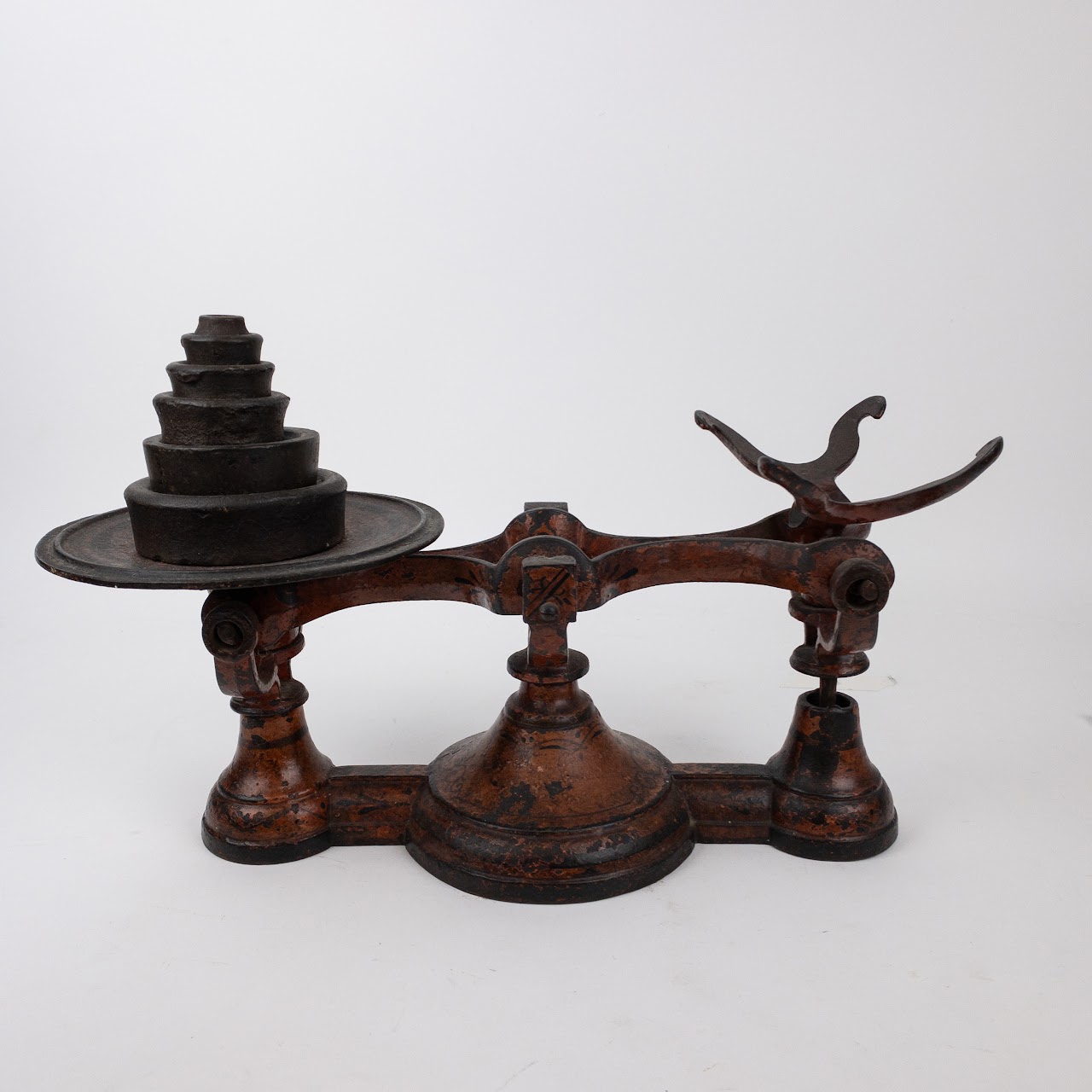 Cast Iron and Brass Antique Balance Scale with Weights