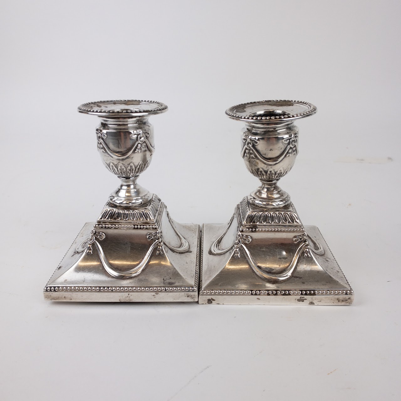 Pair of Sterling Silver English Candlesticks