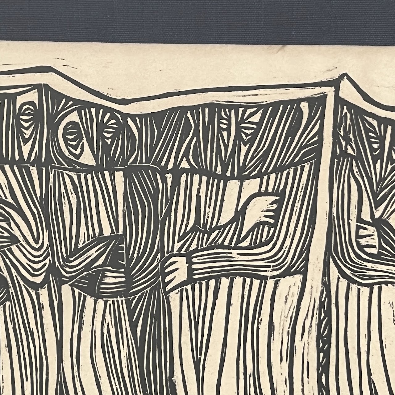 'In Mourning State' Signed Mid-Century Modernist Woodcut, 1966