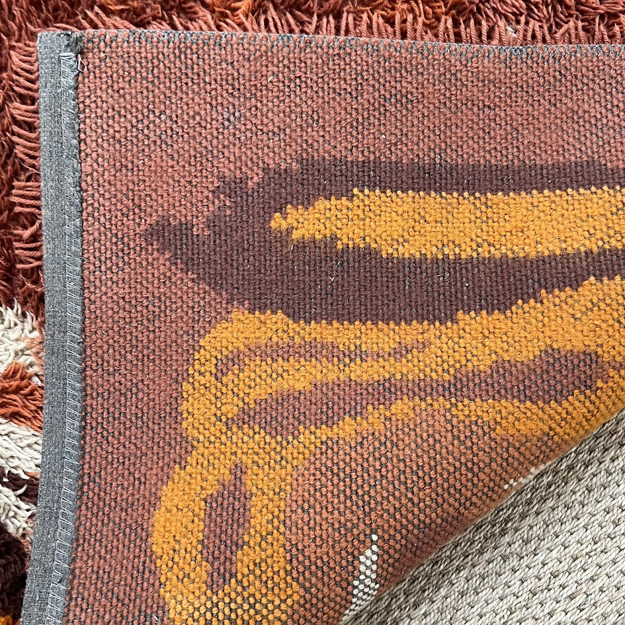 1970s Scandinavian Wool Shag Area Rug