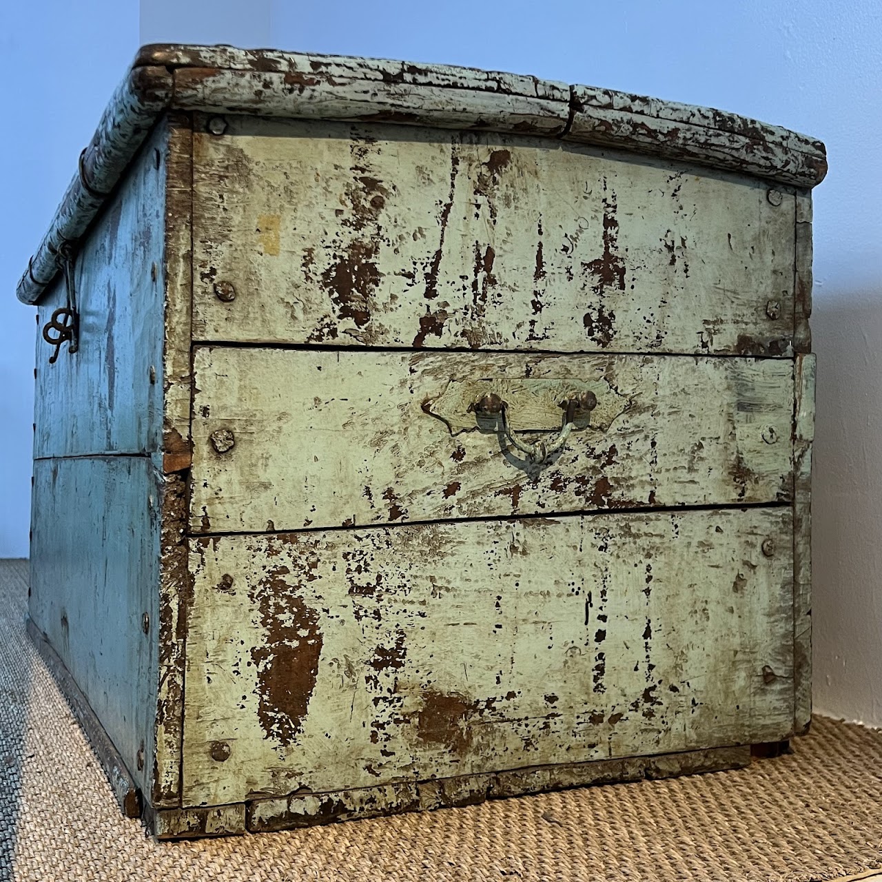 Early 20th C. Blue Painted Blanket Chest