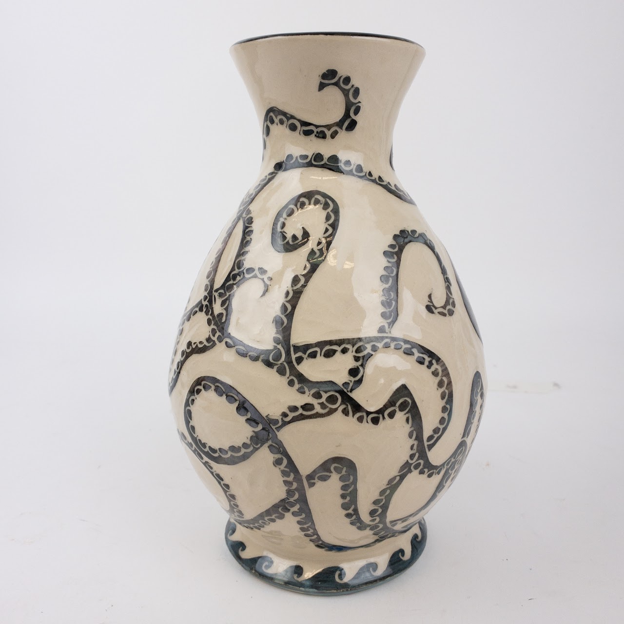 Signed Octopus Sgraffito Vase