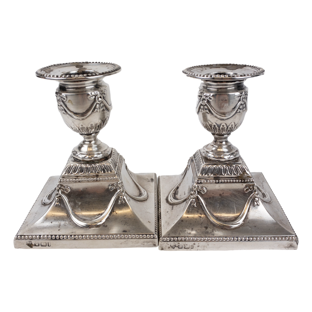 Pair of Sterling Silver English Candlesticks