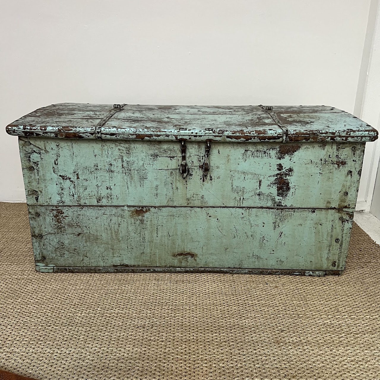 Early 20th C. Blue Painted Blanket Chest